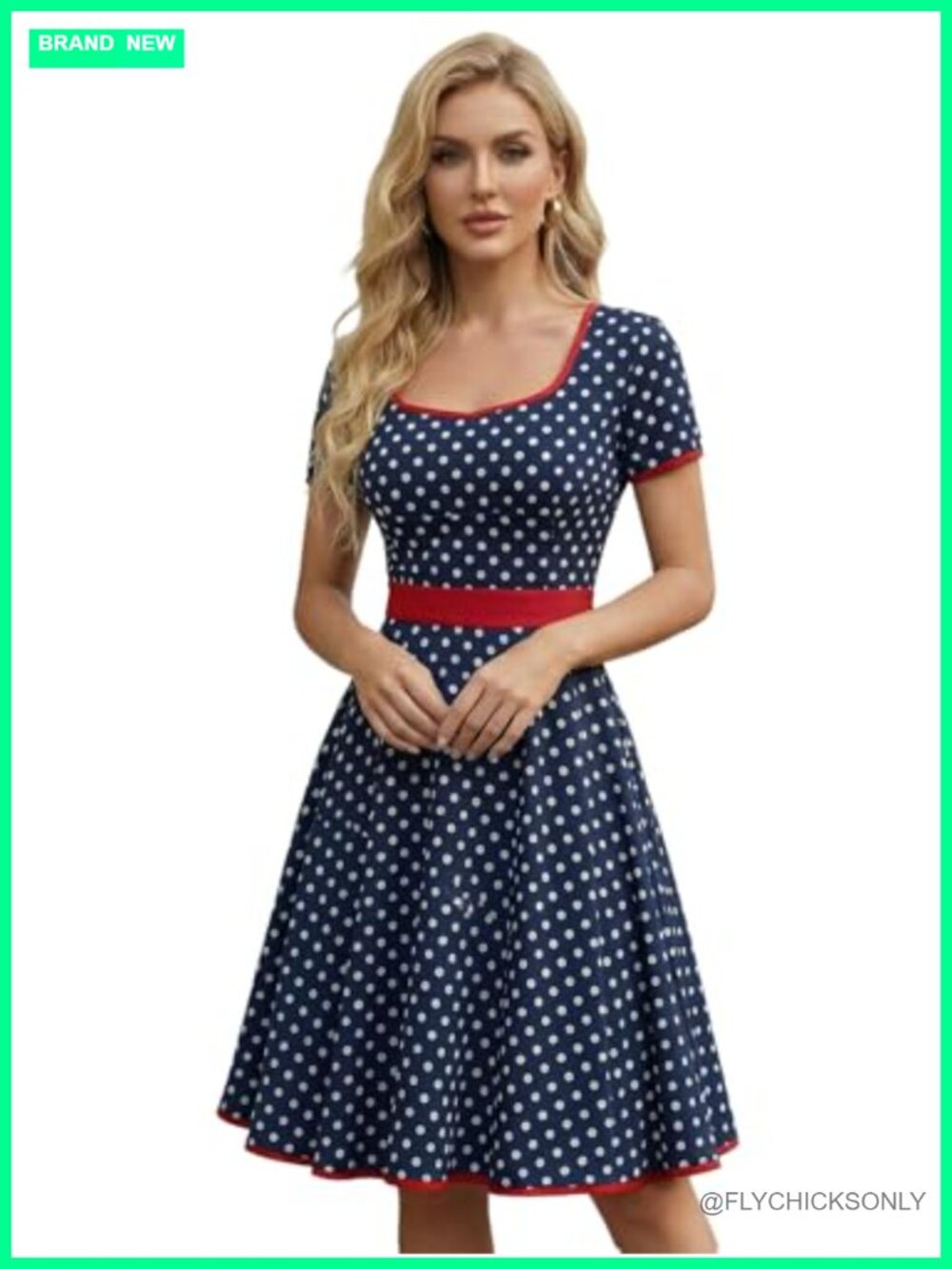 Winkbay Polka Dots Short Sleeve Vintage A-Line Swing Long Dress